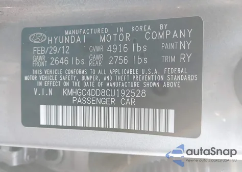 2012 Hyundai Genesis 3.8 z USA, uszkodzony, nr VIN KMHGC4DD8CU192528